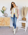 Kimberly Color Block Pocketed Denim Jacket - Cream Multi