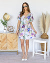 Magnolia Floral Stitched Cuff Sleeve Dress - Lavender