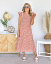 Caitlin Ditsy Floral Smocked Midi Dress - Salmon