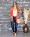 Marybeth Waffle Knit Pocketed Cardigan - Salmon