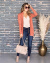 Marybeth Waffle Knit Pocketed Cardigan - Salmon