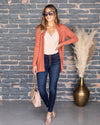 Marybeth Waffle Knit Pocketed Cardigan - Salmon