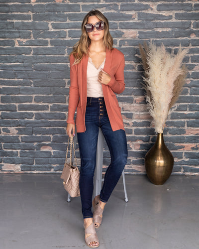 Marybeth Waffle Knit Pocketed Cardigan - Salmon