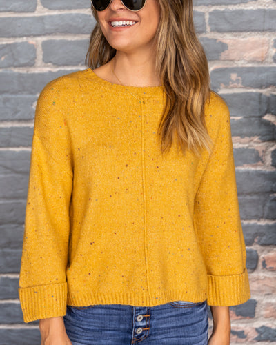 Florence Speckled Relaxed Sleeve Sweater - Mustard