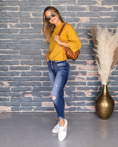 Florence Speckled Relaxed Sleeve Sweater - Mustard