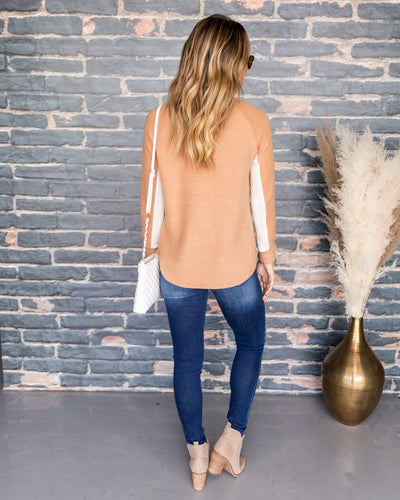 Connie Cable Knit Button Pullover - Camel