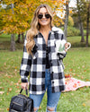 Maddie Buffalo Plaid Fringe Shacket - Black