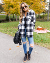 Maddie Buffalo Plaid Fringe Shacket - Black