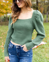 Angie Back Tie Ribbed Knit Sweater - Hunter Green