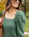 Angie Back Tie Ribbed Knit Sweater - Hunter Green