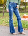 Lainie High Rise Distressed Flares - Medium Wash