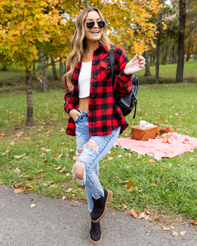 Ryder Plaid Pocketed Shacket - Red/Black