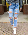 Rosalie High Rise Distressed Mom Jeans - Acid Wash