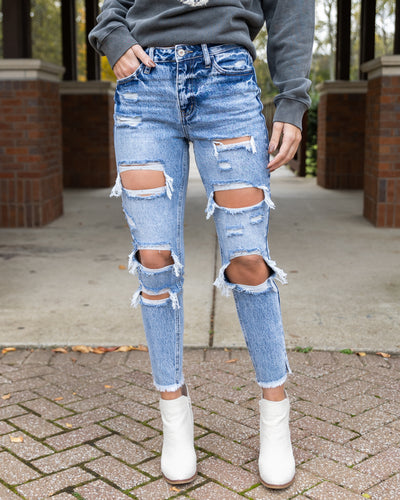 Rosalie High Rise Distressed Mom Jeans - Acid Wash