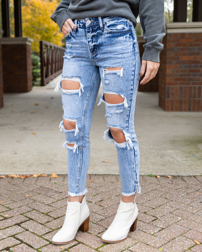 Rosalie High Rise Distressed Mom Jeans - Acid Wash