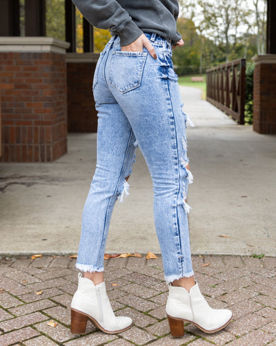 Rosalie High Rise Distressed Mom Jeans Acid Wash Eleven Oaks