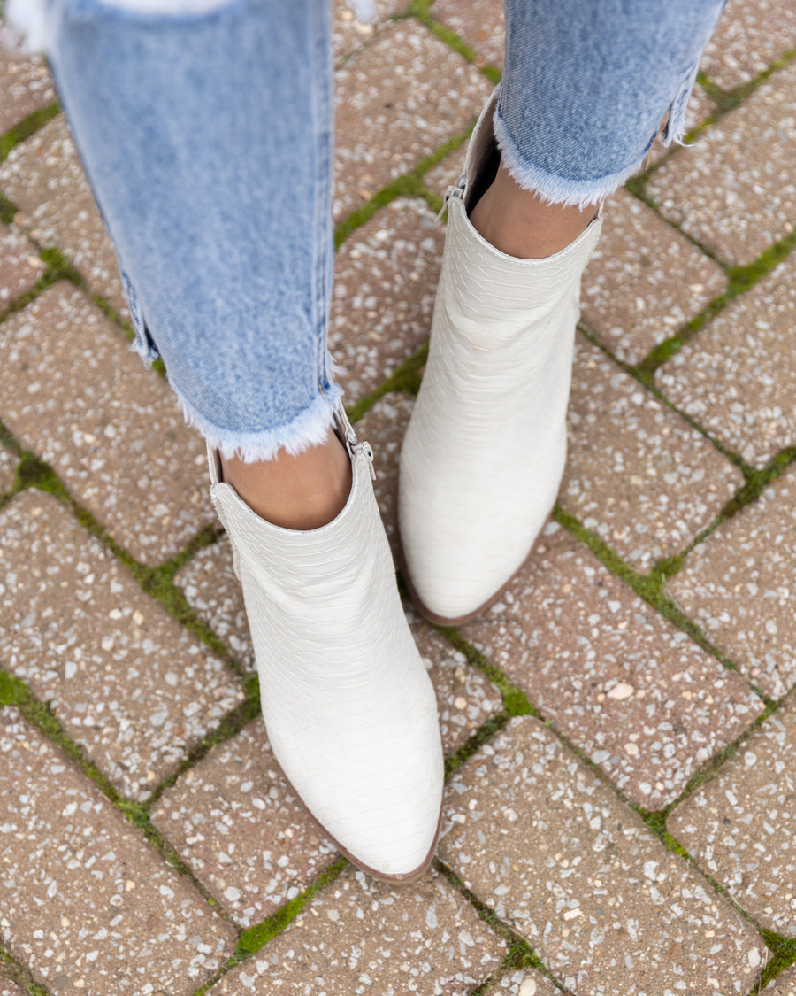 Hollie Snakeskin Booties - Ivory