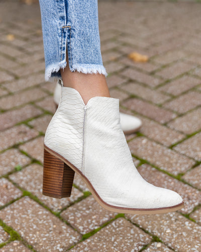 Hollie Snakeskin Booties - Ivory