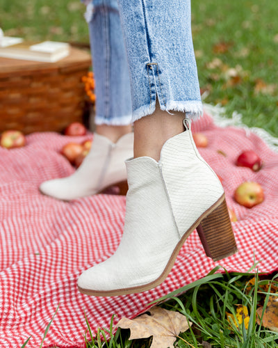 Hollie Snakeskin Booties - Ivory