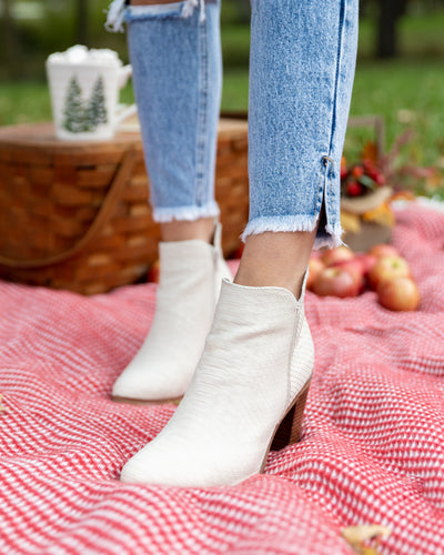 Hollie Snakeskin Booties - Ivory