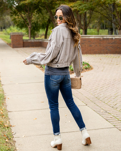 Gia Bubble Sleeve Button Down Corduroy Jacket - Beige