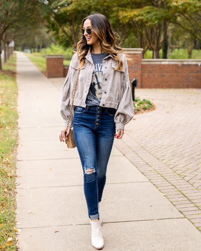 Gia Bubble Sleeve Button Down Corduroy Jacket - Beige