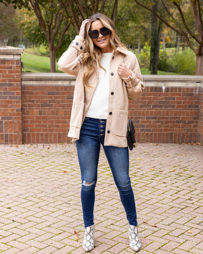 Marsha Button Down Collared Coat - Tan