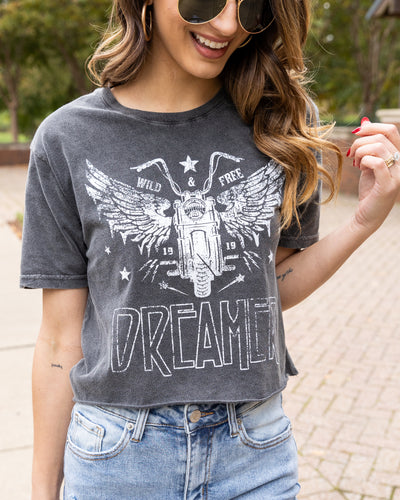 Wild And Free Dream Cropped Graphic Tee - Faded Black