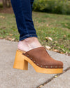Giana Suede Slip On Clogs - Dark Cognac