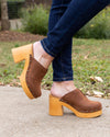 Giana Suede Slip On Clogs - Dark Cognac