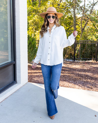 Emma Collared Button Down Top - Off White