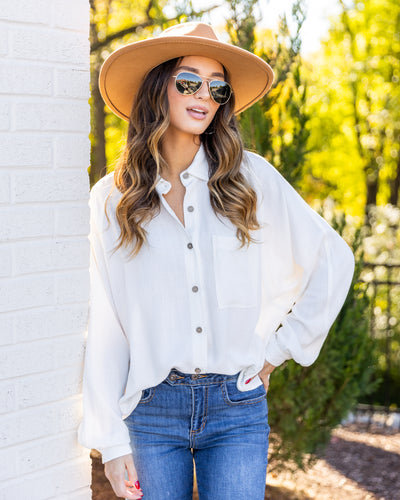 Emma Collared Button Down Top - Off White