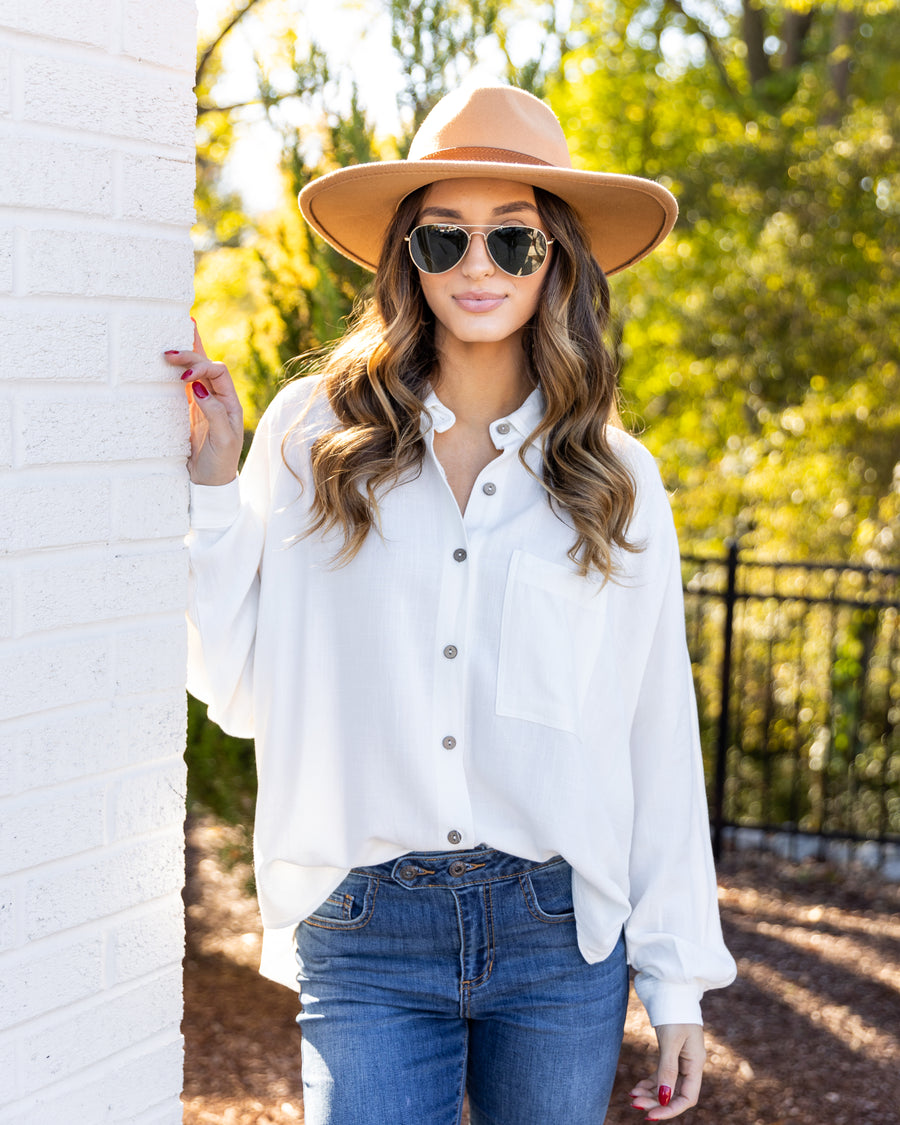Emma Collared Button Down Top - Off White