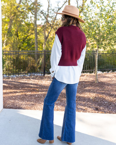 Kendal V-Neck Sweater Vest - Burgundy