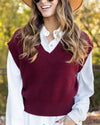 Kendal V-Neck Sweater Vest - Burgundy