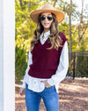 Kendal V-Neck Sweater Vest - Burgundy