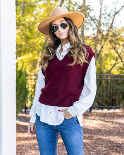 Kendal V-Neck Sweater Vest - Burgundy