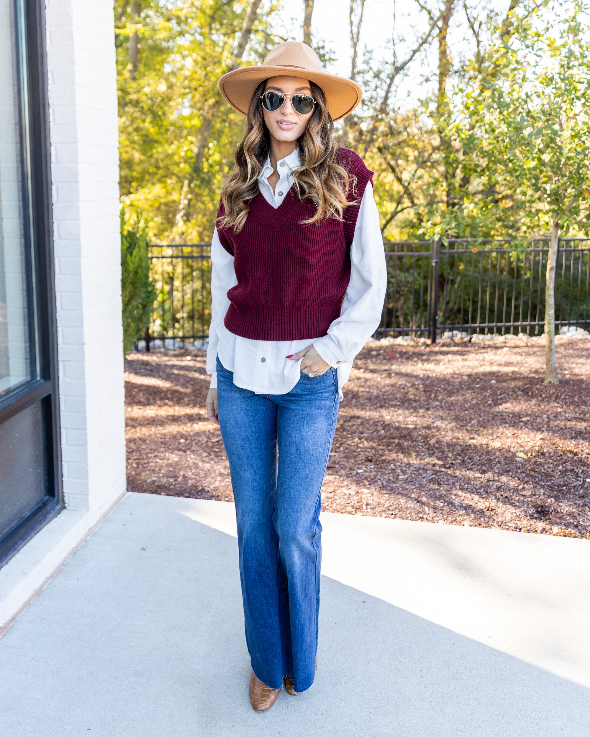 Burgundy sweater online vest womens