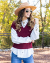 Kendal V-Neck Sweater Vest - Burgundy