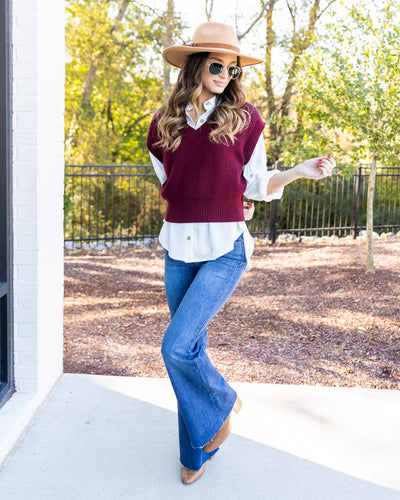 Kendal V-Neck Sweater Vest - Burgundy