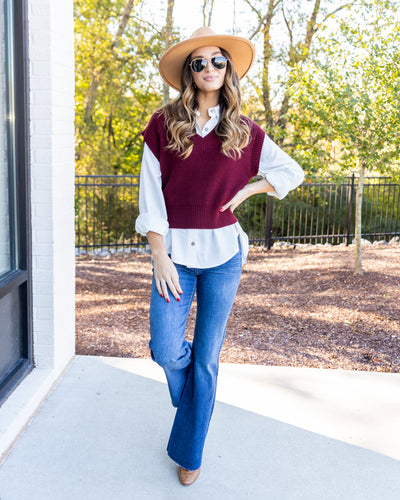 Kendal V-Neck Sweater Vest - Burgundy