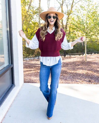 Kendal V-Neck Sweater Vest - Burgundy