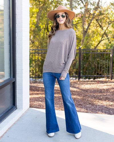 Willow Boat Neck Dolman Sleeve Top - Camel Multi