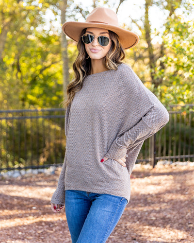 Willow Boat Neck Dolman Sleeve Top - Camel Multi