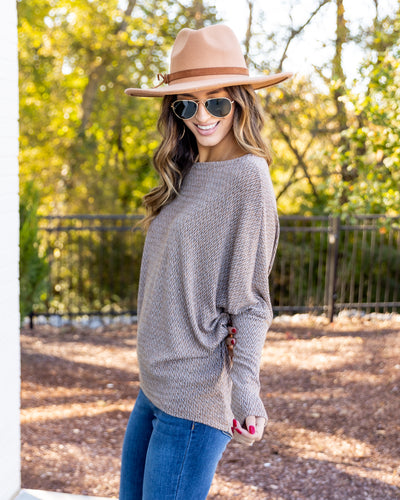 Willow Boat Neck Dolman Sleeve Top - Camel Multi