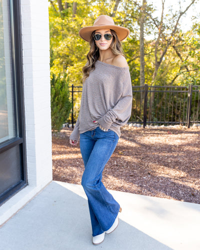 Willow Boat Neck Dolman Sleeve Top - Camel Multi