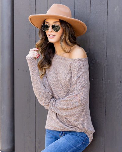 Willow Boat Neck Dolman Sleeve Top - Camel Multi