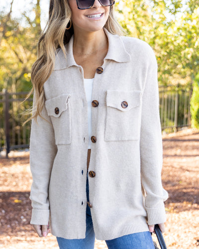 Margot Button Down Pocketed Cardigan - Tan