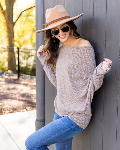 Willow Boat Neck Dolman Sleeve Top - Camel Multi