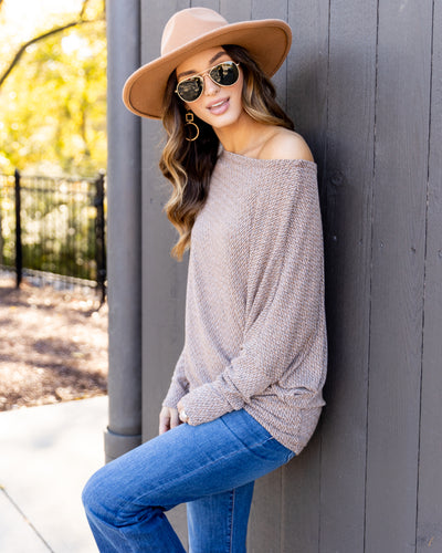 Willow Boat Neck Dolman Sleeve Top - Camel Multi